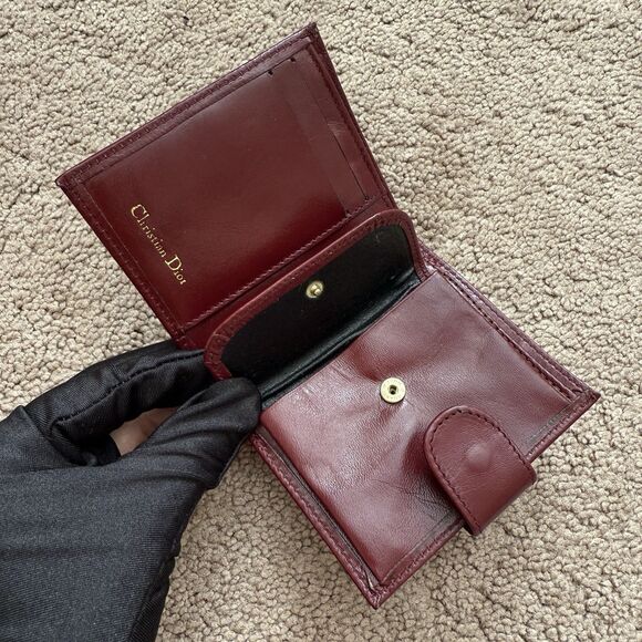Christian Dior Vintage Men’s Leather Bifold Wallet Compact Burgundy - Picture 4 of 6